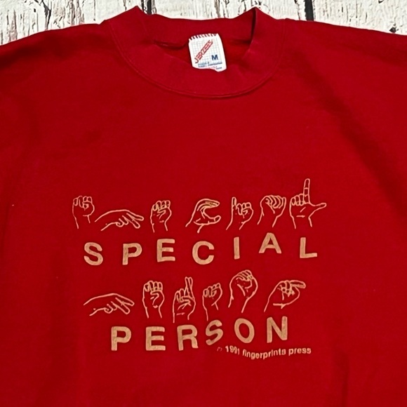 Vintage Special Person Sign Language 1980s Crewneck Pullover Sweatshirt - Picture 2 of 4